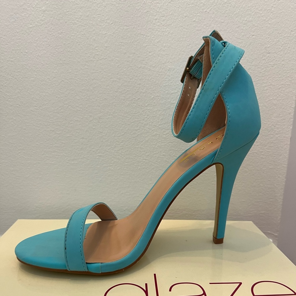 Glaze Turquoise Open-Toe Ankle-Strap Stiletto Heels